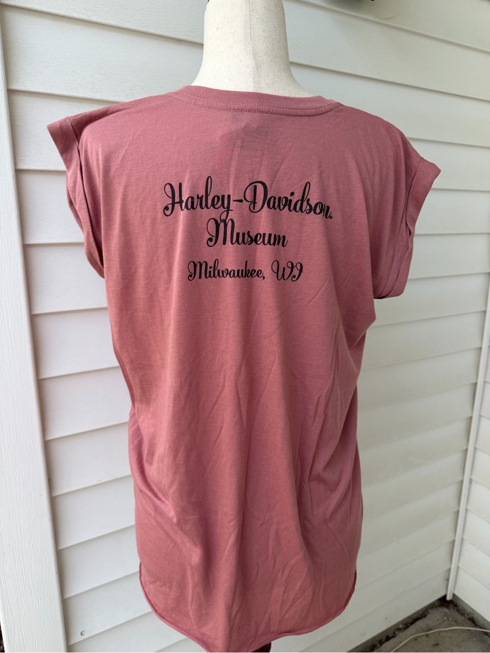 Harley Davidson Womens Dusty Rose Pink Graphic Tee Shirt Muscle Raw Hem Size M - Picture 2 of 5